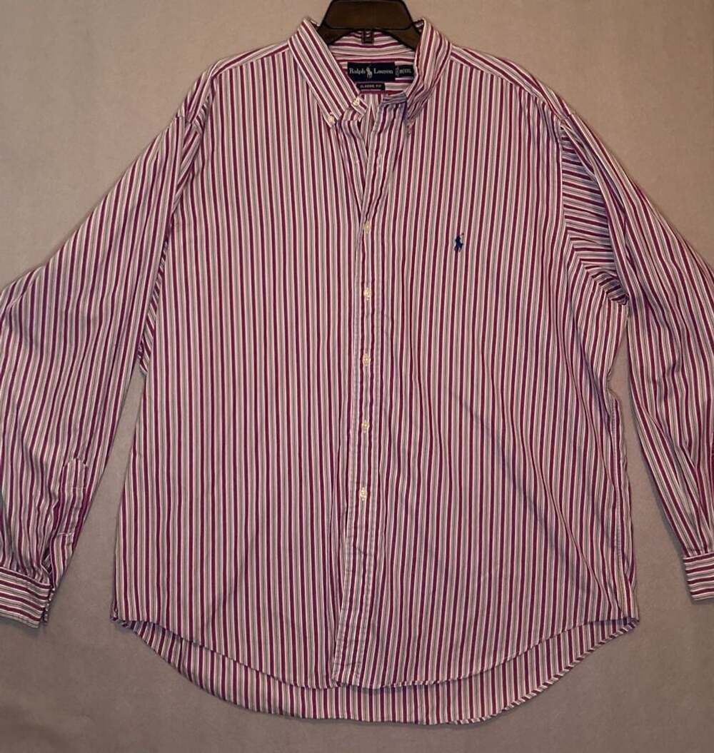 Ralph Lauren Classic Fit Striped Long Sleeve Button Down Shirt Size 18 XXL